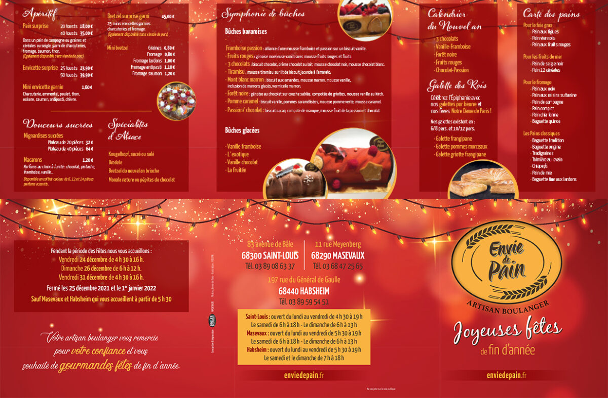 Carte des produits de Noël Envie de Pain Boulangerie Pâtisserie Traiteur